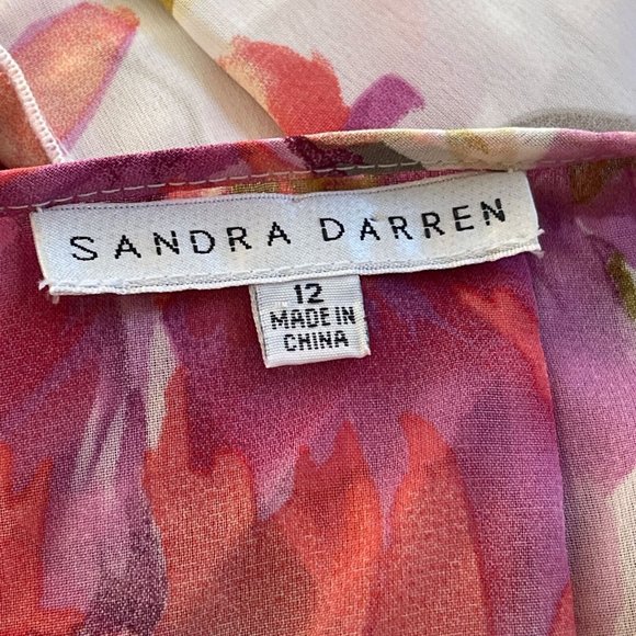 Sandra Darren Sheer Floral Panel Dress & Sweater set 12 Ivory Orange Flare Lined - Picture 3 of 12